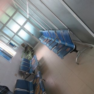 The waiting room at the lab, VERY empty due to the strike. It is normally packed with peop