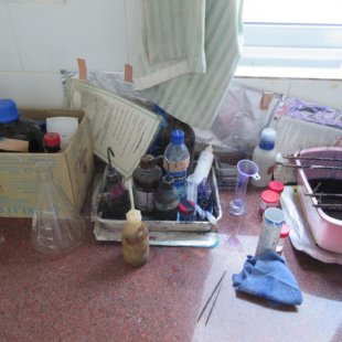 The staining station at the lab