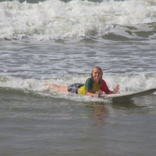 Charli mastering her body boarding