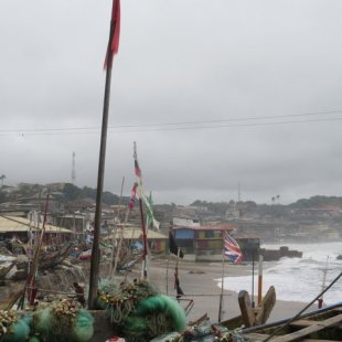 The many fishing boats off of the coast near the Castle