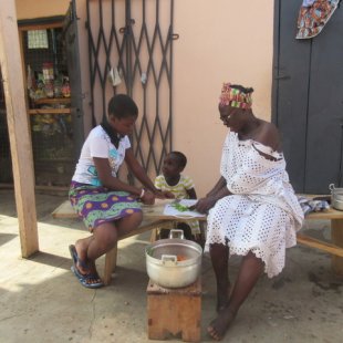 The family cooking dinner together