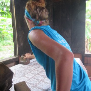 Danielle finishing her wax design