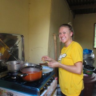 Letting the plantains fry