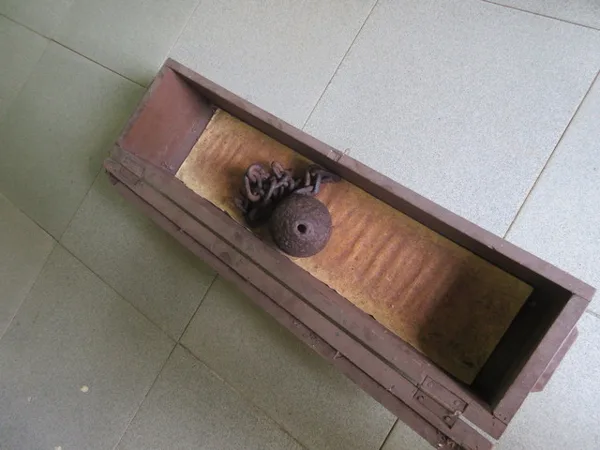 Ball and chain that was found in the Slave RIver in 2005