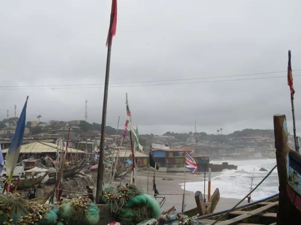 The many fishing boats off of the coast near the Castle
