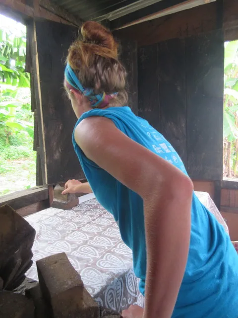 Danielle finishing her wax design
