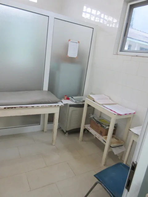 The table where blood is taken for donation